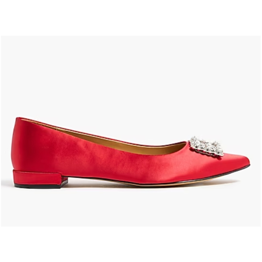 Crystal Embellished Pointed-Toe Satin Flats | Sz 6, Ruby Red | J Crew Factory - Picture 3 of 5